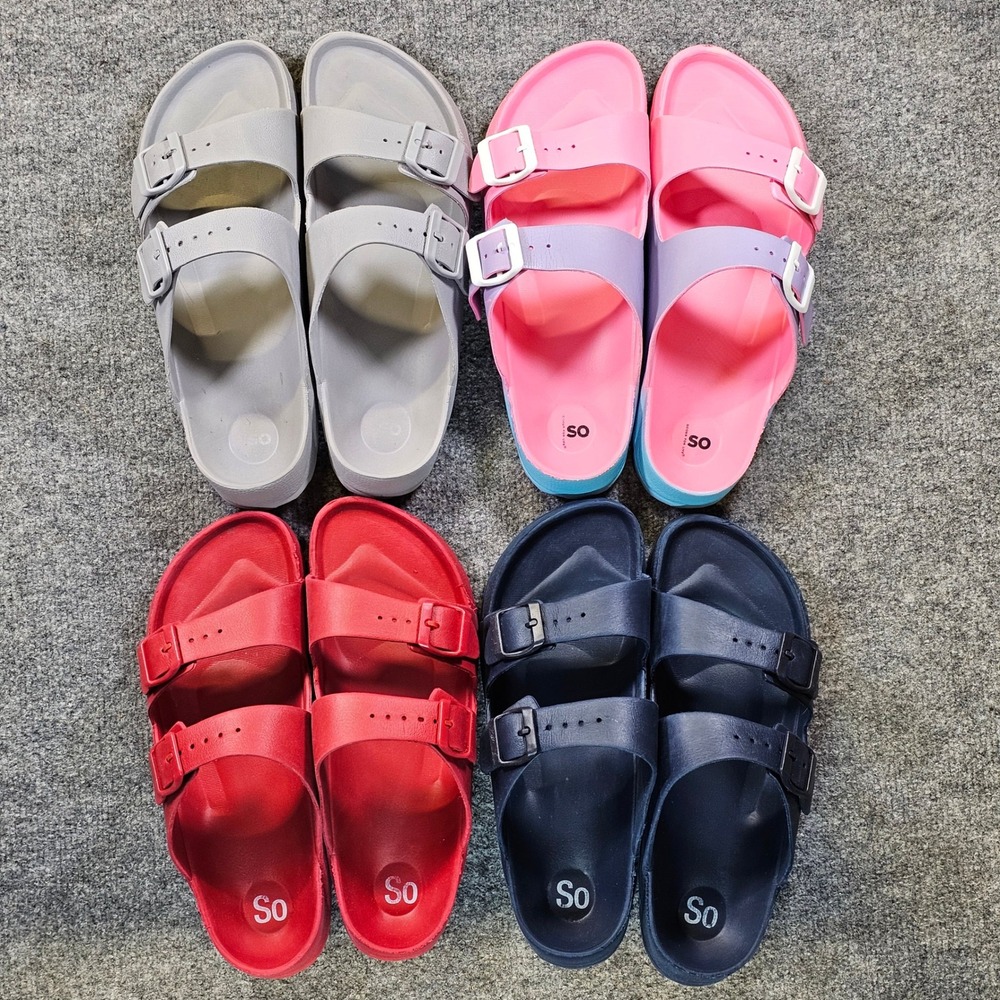 SO Womens EVA Two Strap Slide Sandals Bundle 4 Pairs Size 11 Grey Red Navy Pink